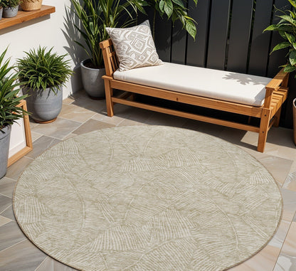 Tabselect Home Line 8' Taupe And Ivory Round Floral Washable Indoor Outdoor Area Rug
