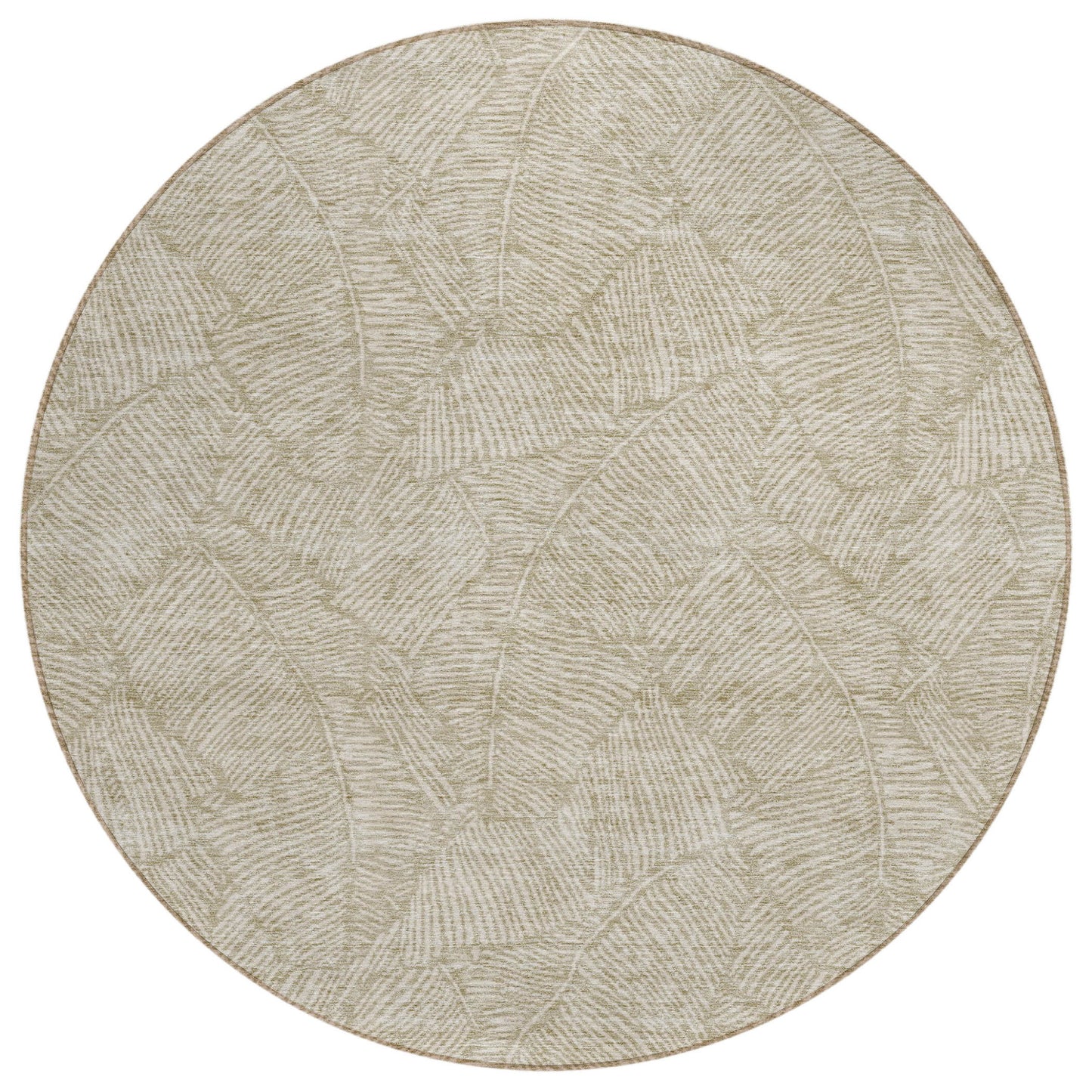 Tabselect Home Line 8' Taupe And Ivory Round Floral Washable Indoor Outdoor Area Rug