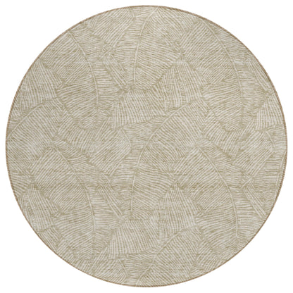 Tabselect Home Line 8' Taupe And Ivory Round Floral Washable Indoor Outdoor Area Rug
