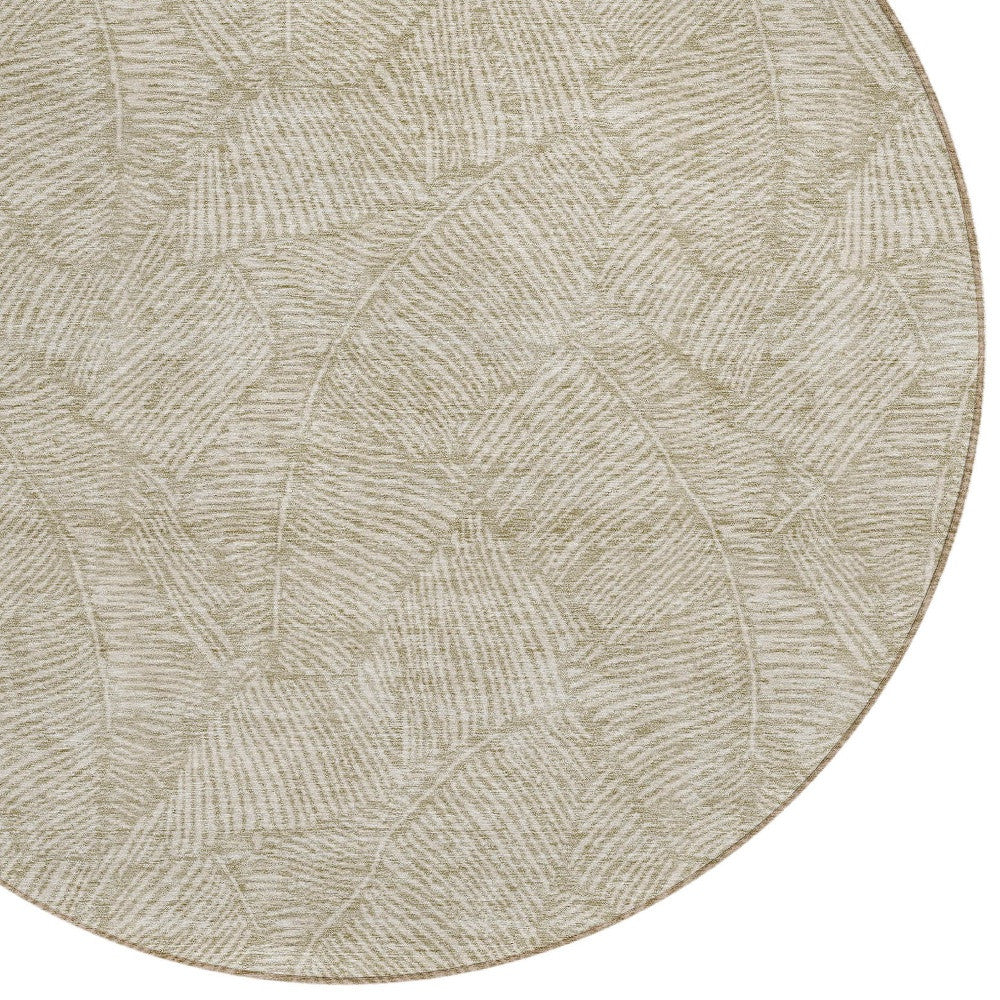 Tabselect Home Line 8' Taupe And Ivory Round Floral Washable Indoor Outdoor Area Rug
