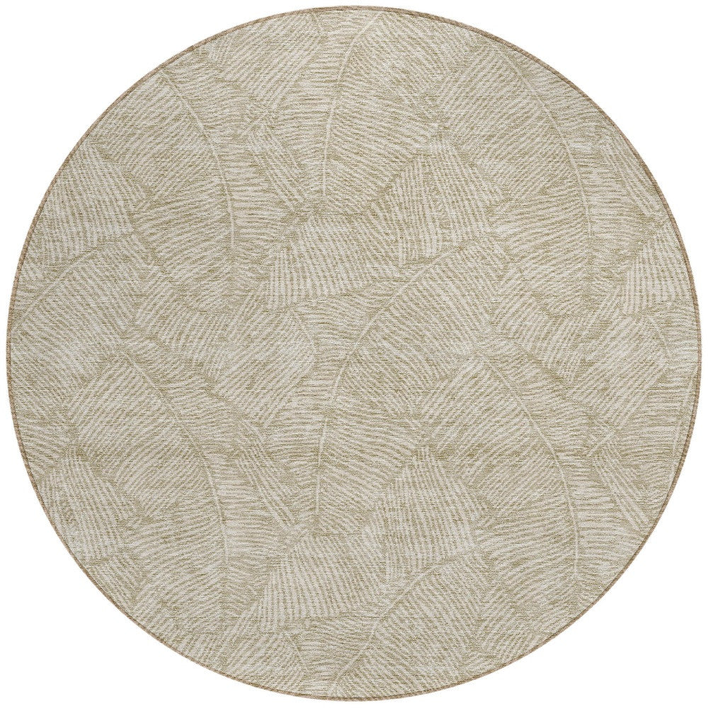 Tabselect Home Line 8' Taupe And Ivory Round Floral Washable Indoor Outdoor Area Rug