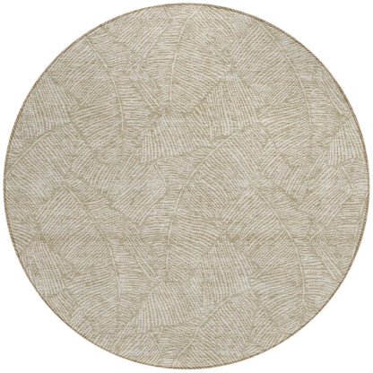 Tabselect Home Line 8' Taupe And Ivory Round Floral Washable Indoor Outdoor Area Rug