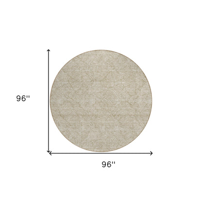 Tabselect Home Line 8' Taupe And Ivory Round Floral Washable Indoor Outdoor Area Rug