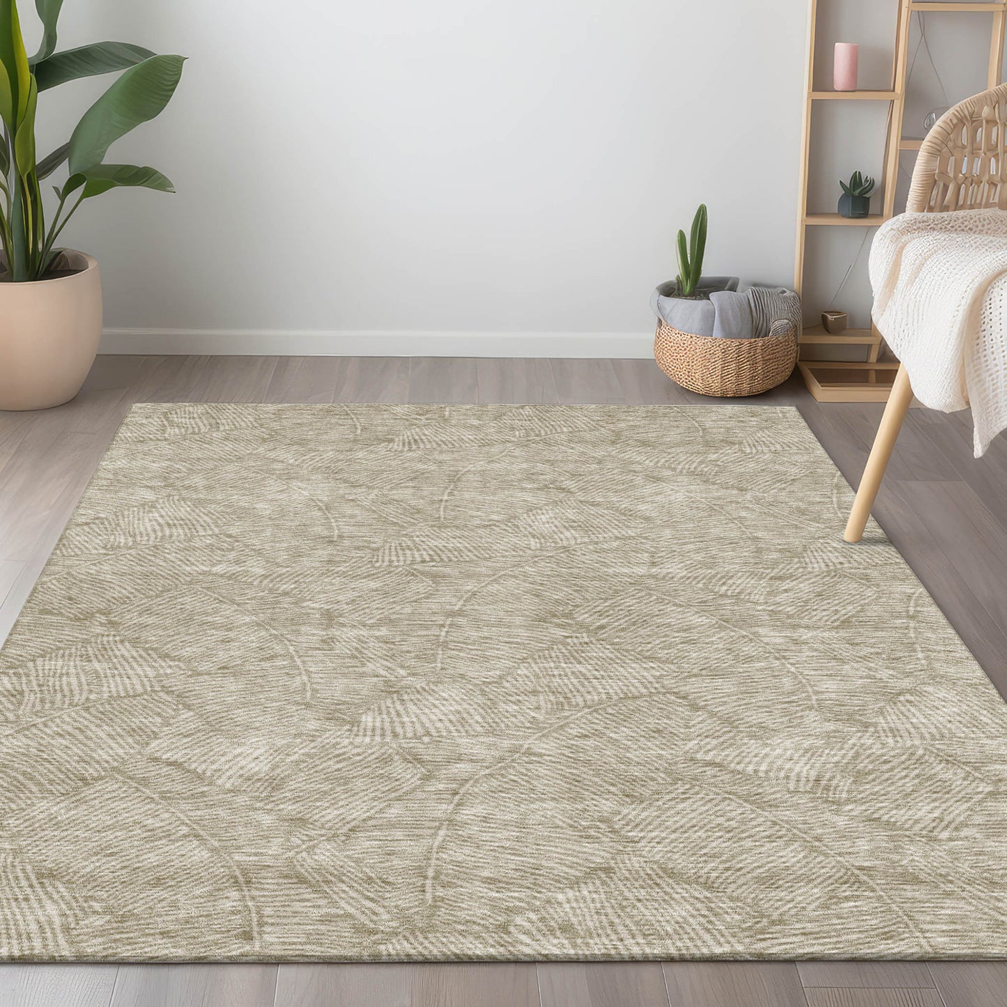 Tabselect Home Line 8' X 10' Taupe And Ivory Floral Washable Indoor Outdoor Area Rug