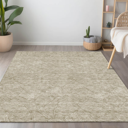 Tabselect Home Line 8' X 10' Taupe And Ivory Floral Washable Indoor Outdoor Area Rug