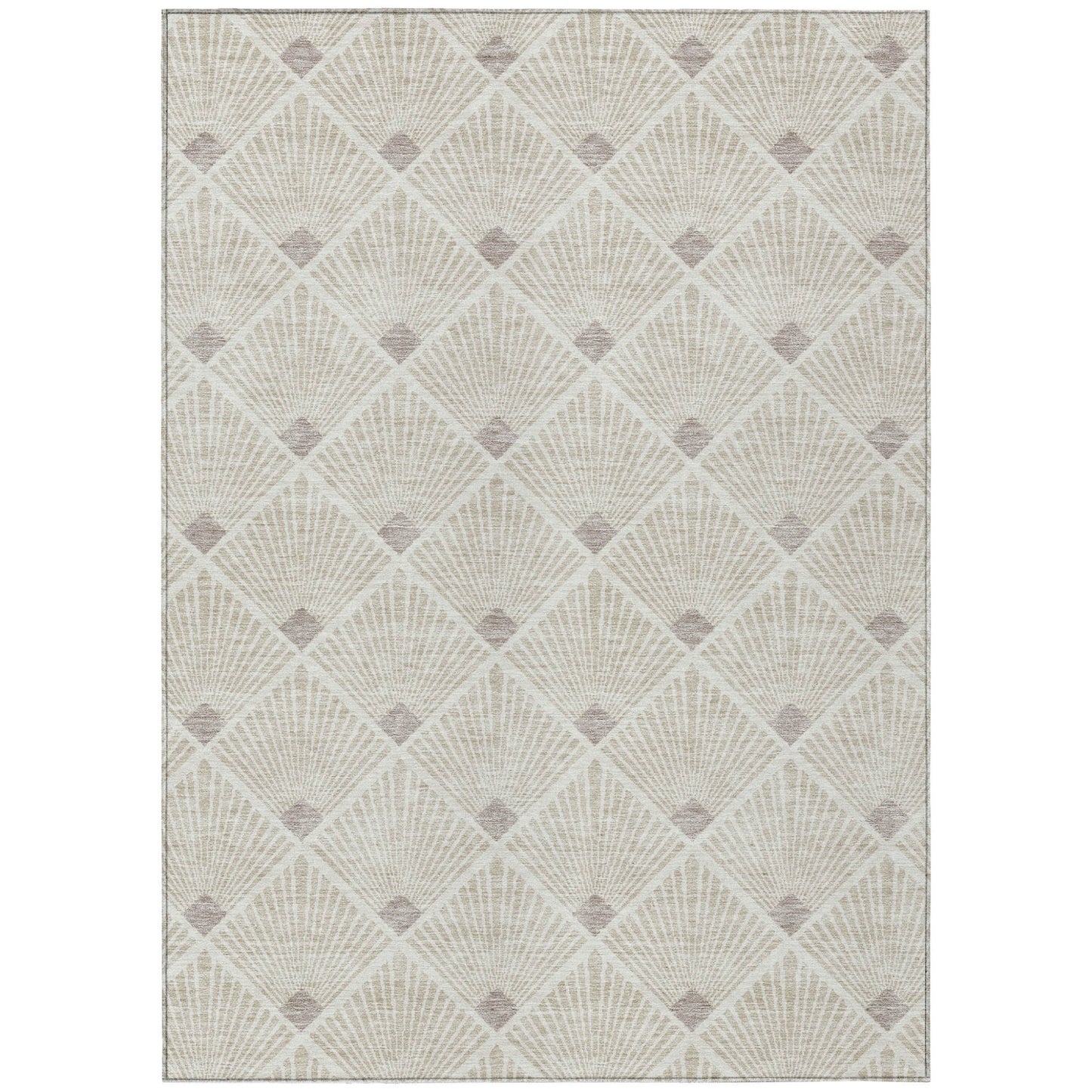 Tabselect Home Line 5' X 8' Beige And Ivory Geometric Washable Indoor Outdoor Area Rug