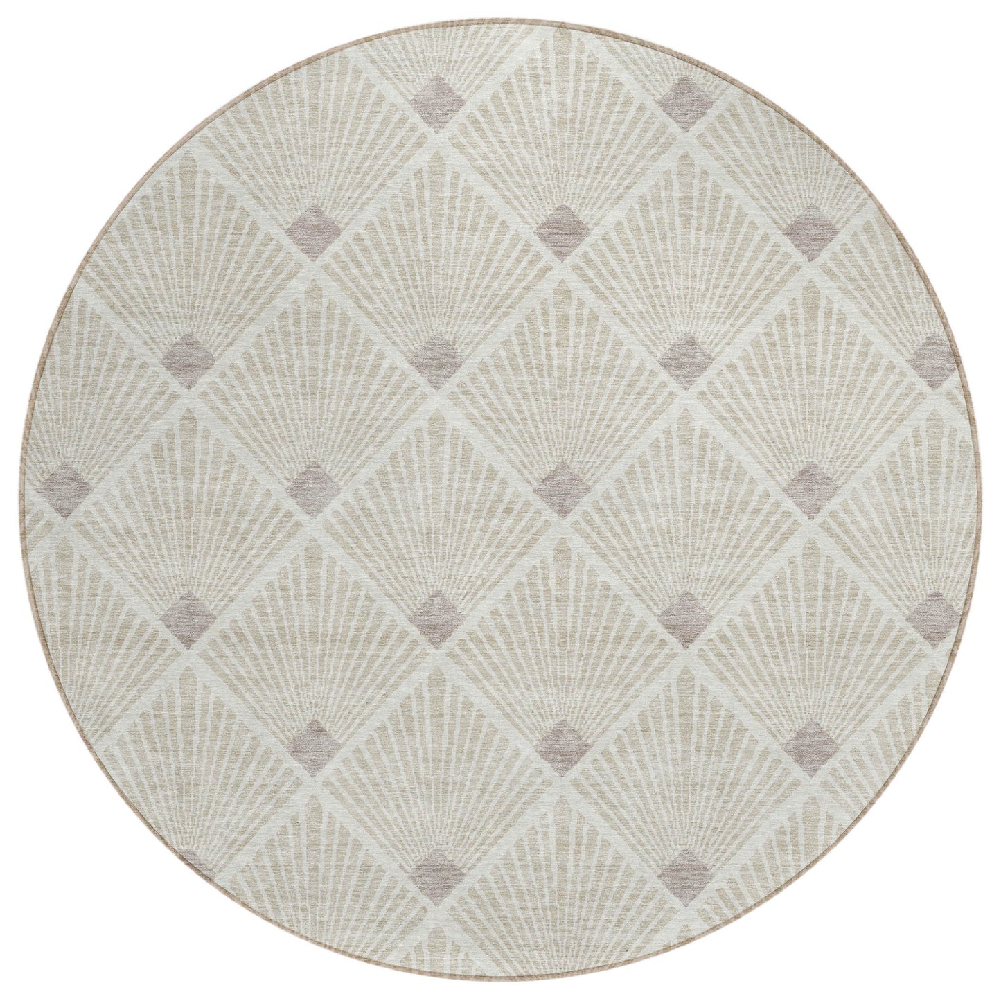 Tabselect Home Line 8' Beige And Ivory Round Geometric Washable Indoor Outdoor Area Rug