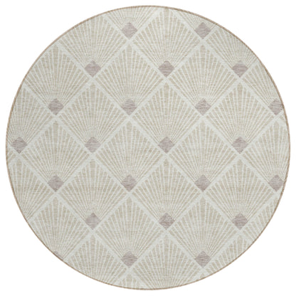 Tabselect Home Line 8' Beige And Ivory Round Geometric Washable Indoor Outdoor Area Rug