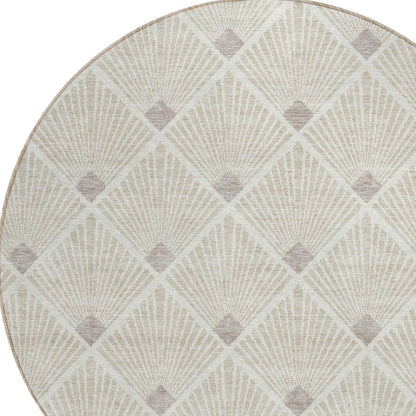 Tabselect Home Line 8' Beige And Ivory Round Geometric Washable Indoor Outdoor Area Rug