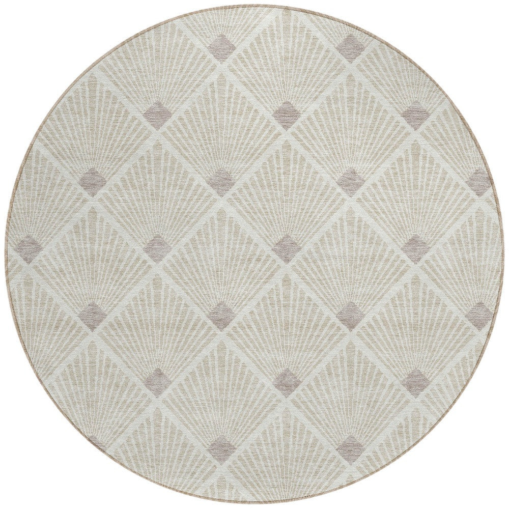 Tabselect Home Line 8' Beige And Ivory Round Geometric Washable Indoor Outdoor Area Rug