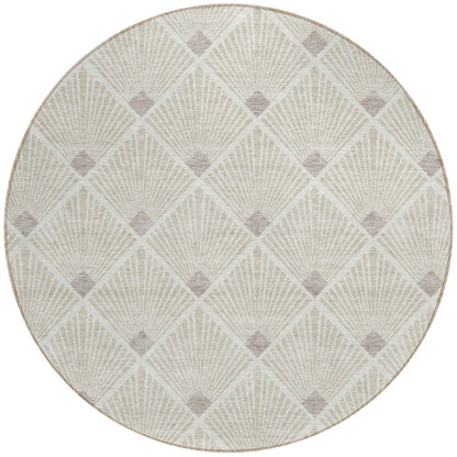 Tabselect Home Line 8' Beige And Ivory Round Geometric Washable Indoor Outdoor Area Rug