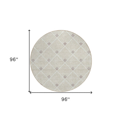 Tabselect Home Line 8' Beige And Ivory Round Geometric Washable Indoor Outdoor Area Rug