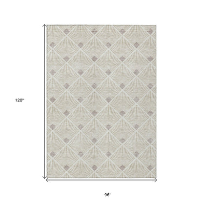 Tabselect Home Line 8' X 10' Beige And Ivory Geometric Washable Indoor Outdoor Area Rug