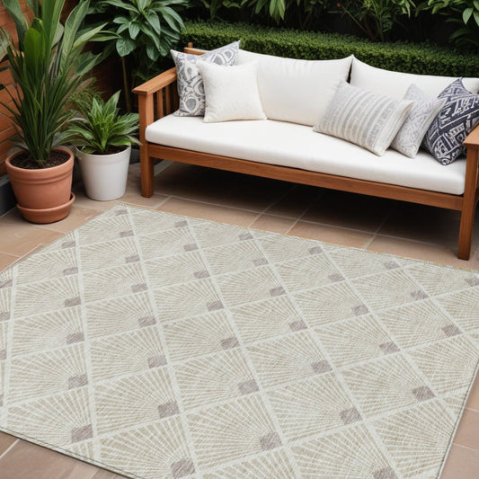 Tabselect Home Line 8' X 10' Beige And Ivory Geometric Washable Indoor Outdoor Area Rug
