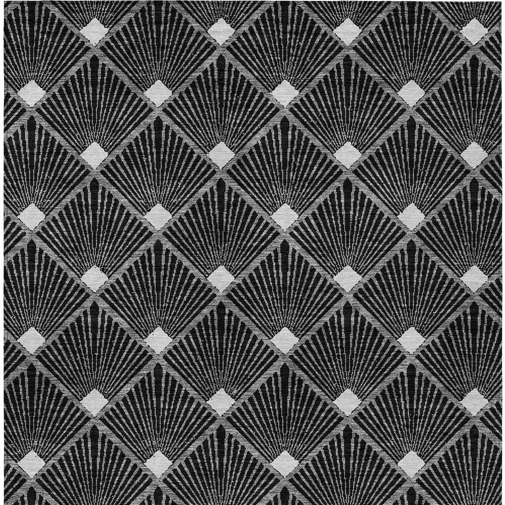 Tabselect Home Line 5' X 8' Black Gray And Ivory Geometric Washable Indoor Outdoor Area Rug