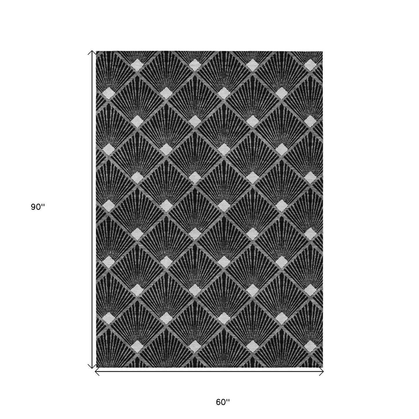 Tabselect Home Line 5' X 8' Black Gray And Ivory Geometric Washable Indoor Outdoor Area Rug