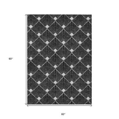 Tabselect Home Line 5' X 8' Black Gray And Ivory Geometric Washable Indoor Outdoor Area Rug