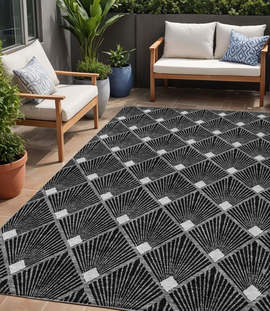 Tabselect Home Line 5' X 8' Black Gray And Ivory Geometric Washable Indoor Outdoor Area Rug