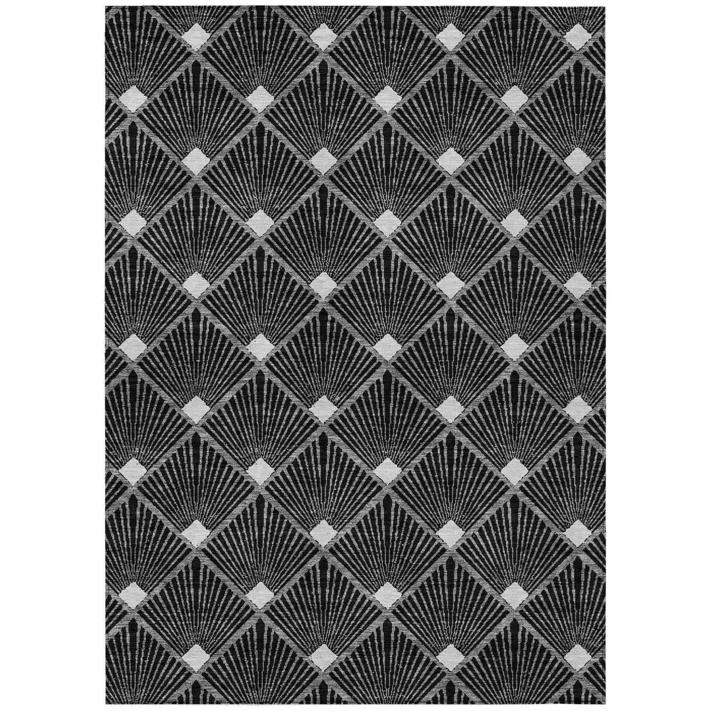 Tabselect Home Line 5' X 8' Black Gray And Ivory Geometric Washable Indoor Outdoor Area Rug
