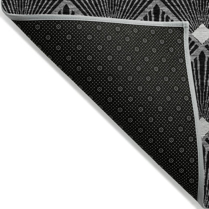 Tabselect Home Line 5' X 8' Black Gray And Ivory Geometric Washable Indoor Outdoor Area Rug