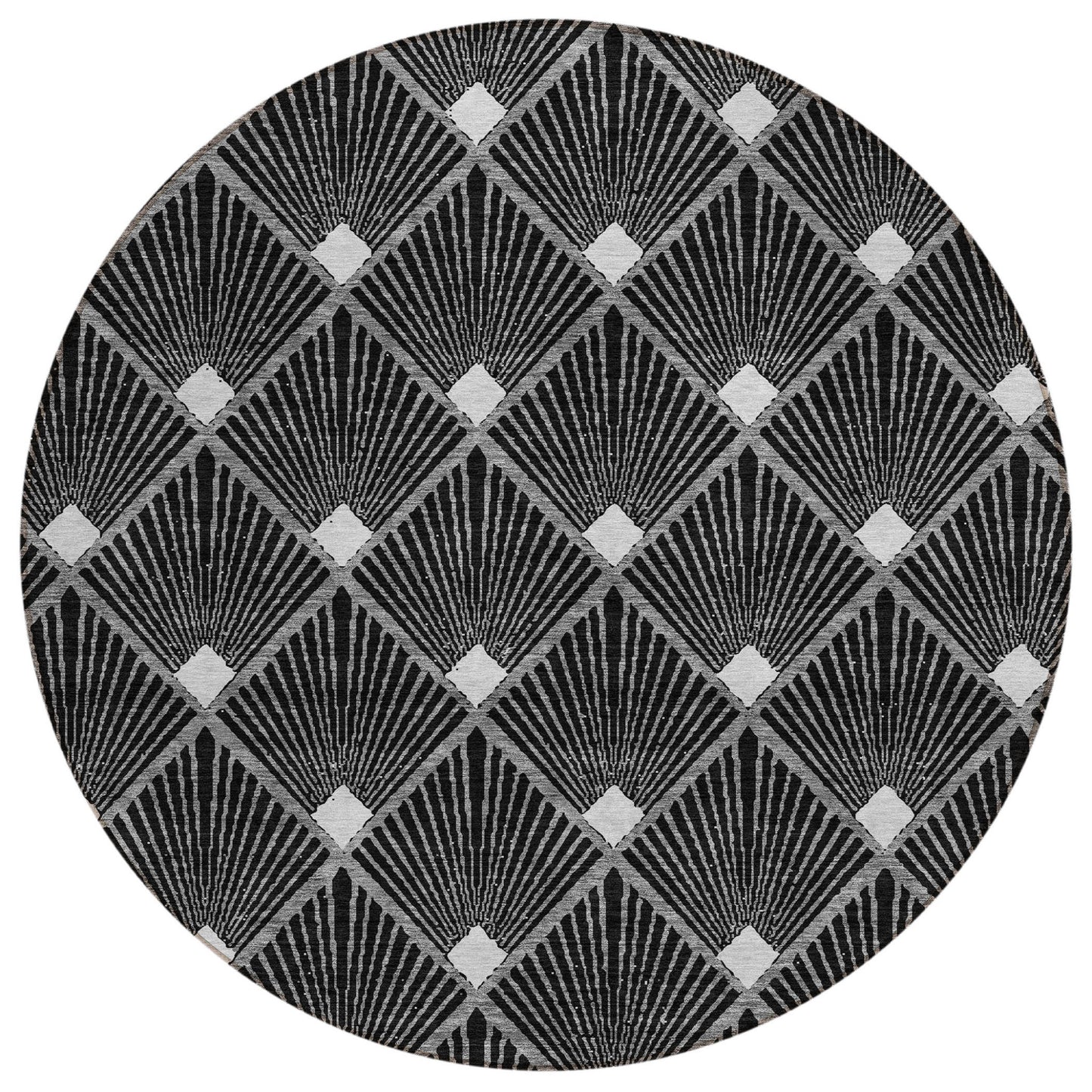 Tabselect Home Line 8' Black Gray And Ivory Round Geometric Washable Indoor Outdoor Area Rug