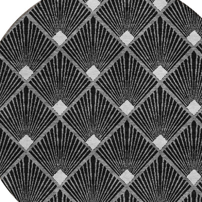 Tabselect Home Line 8' Black Gray And Ivory Round Geometric Washable Indoor Outdoor Area Rug