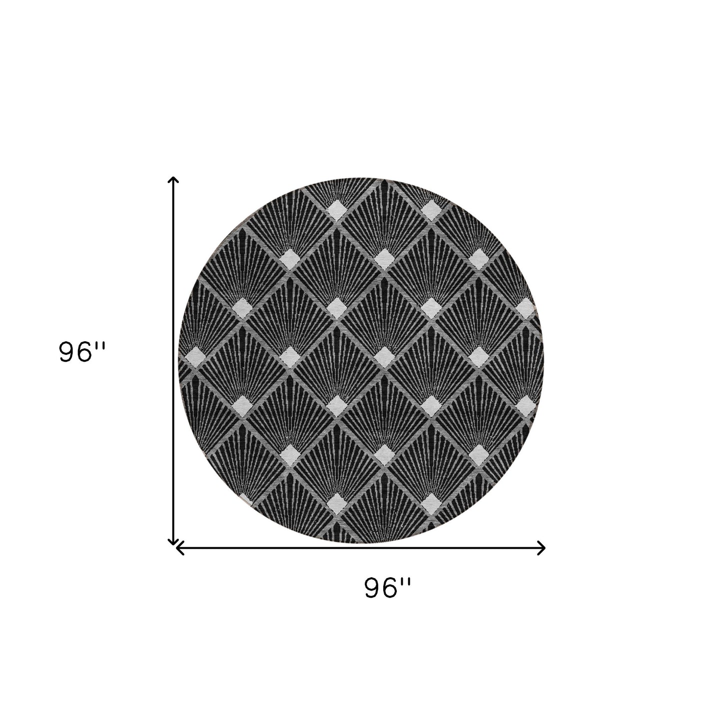 Tabselect Home Line 8' Black Gray And Ivory Round Geometric Washable Indoor Outdoor Area Rug