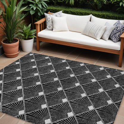 Tabselect Home Line 8' X 10' Black Gray And Ivory Geometric Washable Indoor Outdoor Area Rug