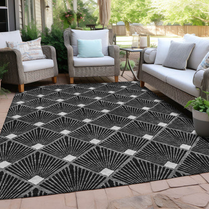 Tabselect Home Line 8' X 10' Black Gray And Ivory Geometric Washable Indoor Outdoor Area Rug