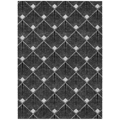 Tabselect Home Line 8' X 10' Black Gray And Ivory Geometric Washable Indoor Outdoor Area Rug