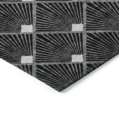 Tabselect Home Line 8' X 10' Black Gray And Ivory Geometric Washable Indoor Outdoor Area Rug