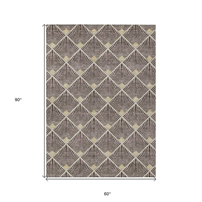 Tabselect Home Line 5' X 8' Brown And Beige Geometric Washable Indoor Outdoor Area Rug