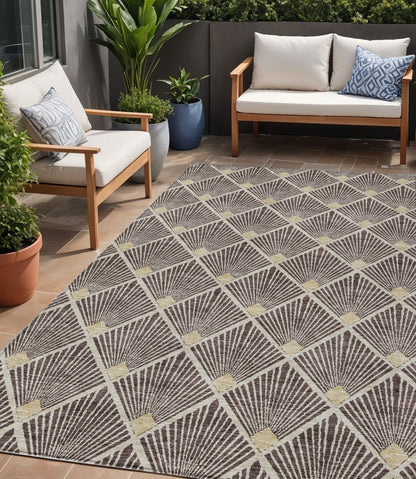 Tabselect Home Line 5' X 8' Brown And Beige Geometric Washable Indoor Outdoor Area Rug
