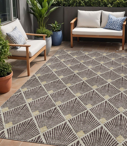Tabselect Home Line 5' X 8' Brown And Beige Geometric Washable Indoor Outdoor Area Rug