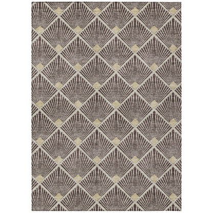 Tabselect Home Line 5' X 8' Brown And Beige Geometric Washable Indoor Outdoor Area Rug