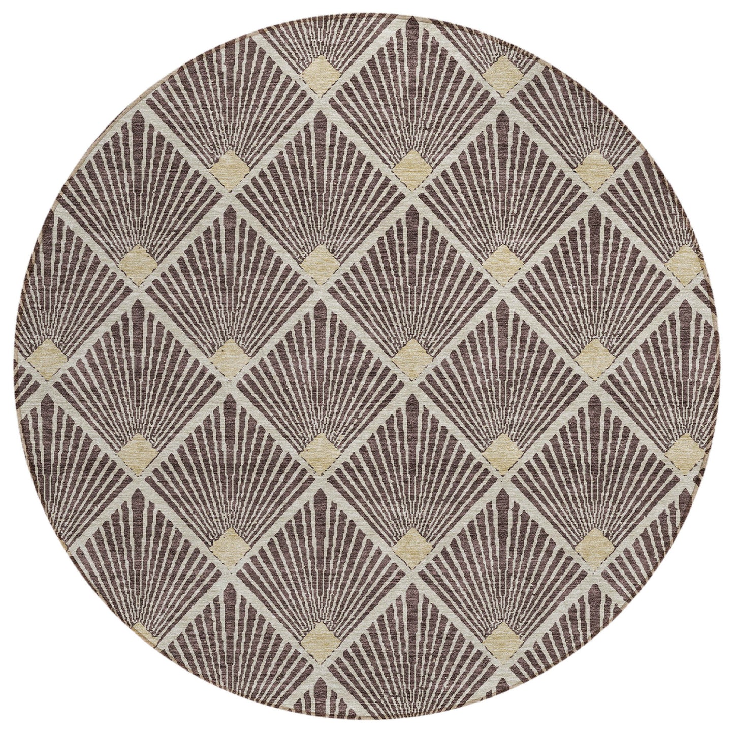 Tabselect Home Line 8' Brown And Beige Round Geometric Washable Indoor Outdoor Area Rug