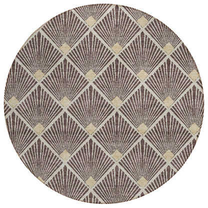 Tabselect Home Line 8' Brown And Beige Round Geometric Washable Indoor Outdoor Area Rug