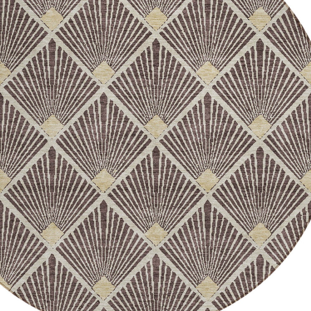Tabselect Home Line 8' Brown And Beige Round Geometric Washable Indoor Outdoor Area Rug