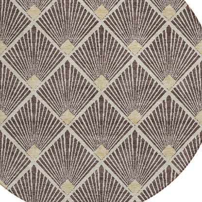 Tabselect Home Line 8' Brown And Beige Round Geometric Washable Indoor Outdoor Area Rug