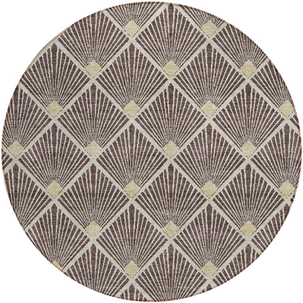 Tabselect Home Line 8' Brown And Beige Round Geometric Washable Indoor Outdoor Area Rug