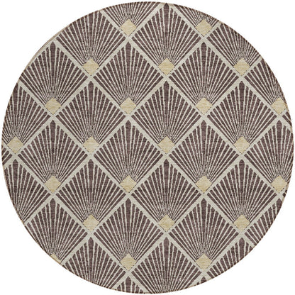 Tabselect Home Line 8' Brown And Beige Round Geometric Washable Indoor Outdoor Area Rug