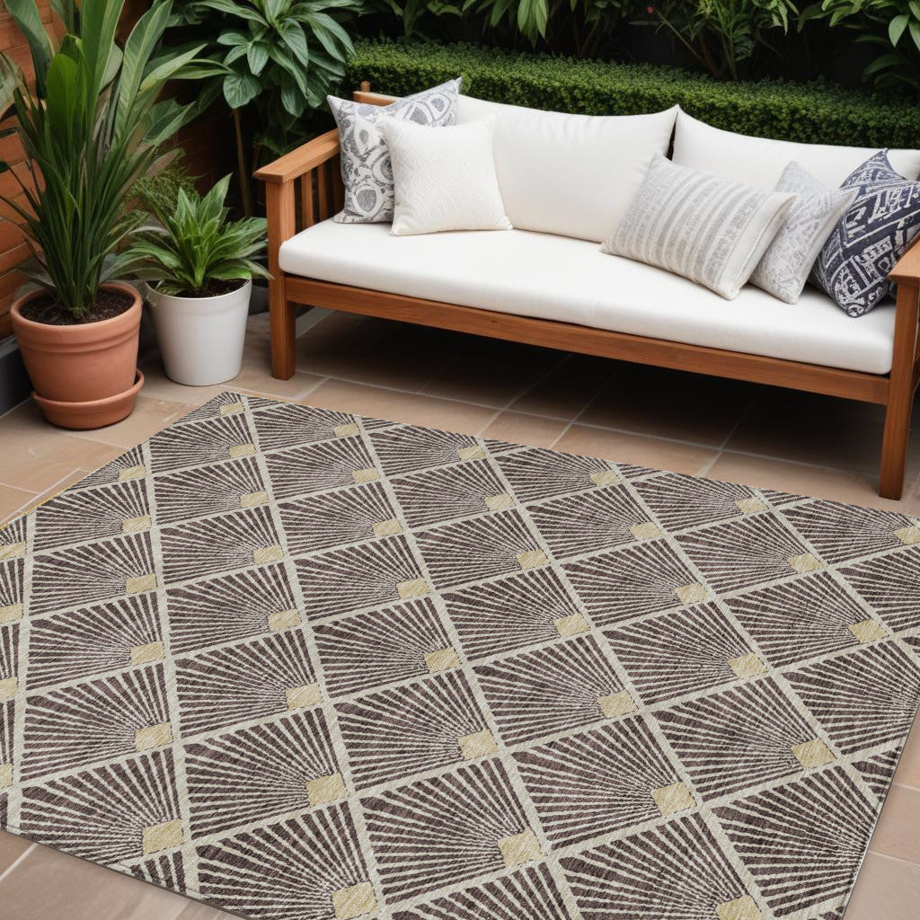 Tabselect Home Line 8' X 10' Brown And Beige Geometric Washable Indoor Outdoor Area Rug
