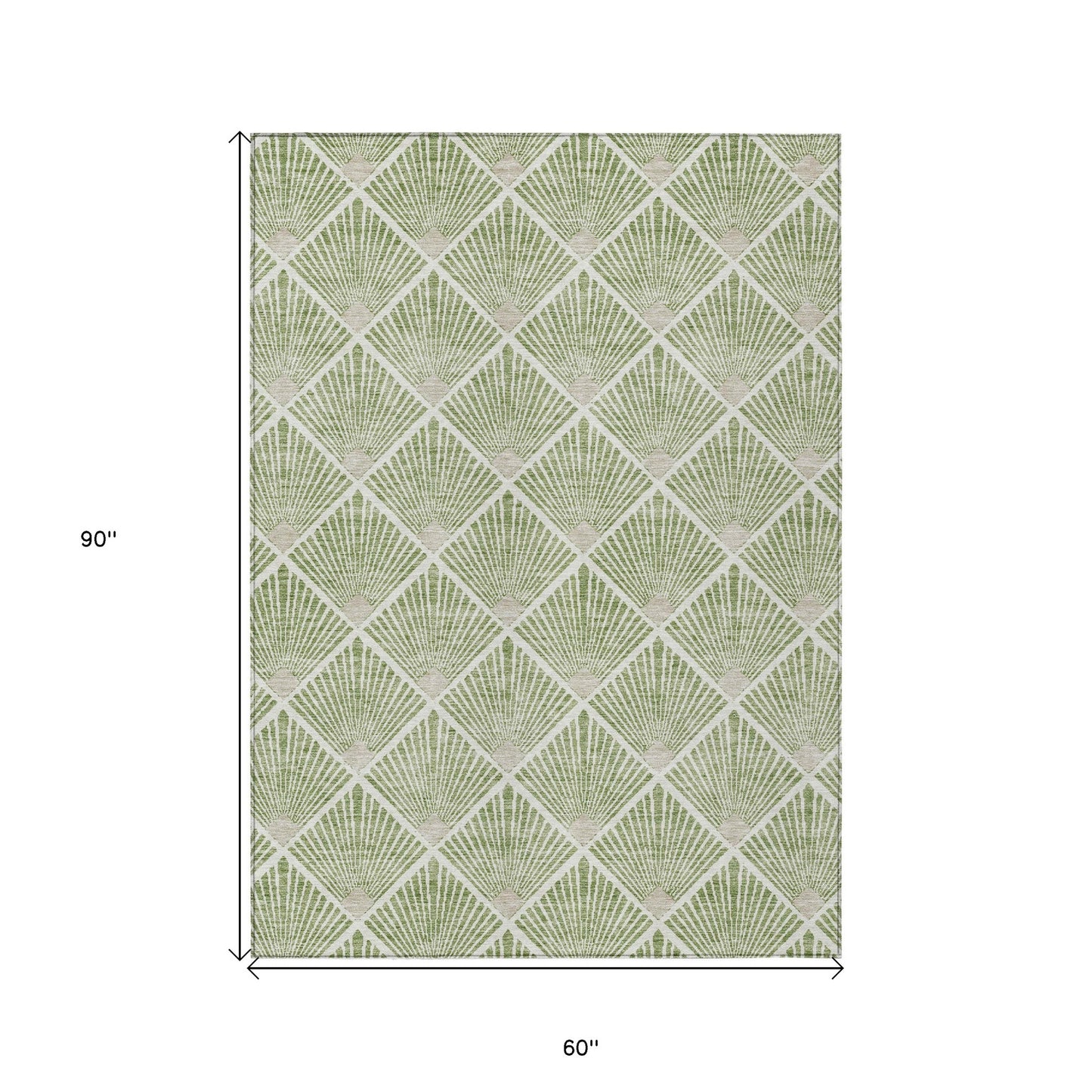 Tabselect Home Line 5' X 8' Green Beige And Ivory Geometric Washable Indoor Outdoor Area Rug