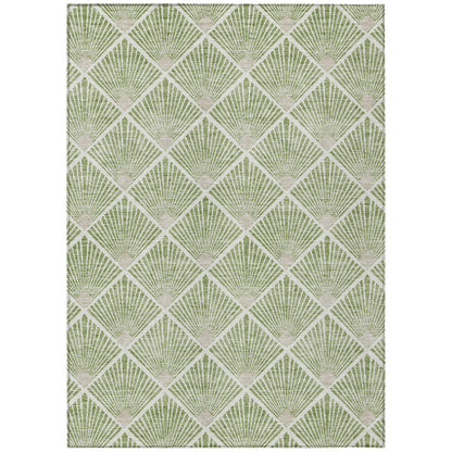 Tabselect Home Line 5' X 8' Green Beige And Ivory Geometric Washable Indoor Outdoor Area Rug