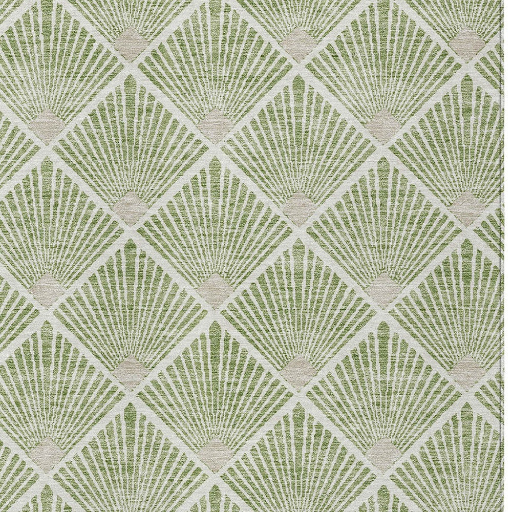 Tabselect Home Line 5' X 8' Green Beige And Ivory Geometric Washable Indoor Outdoor Area Rug