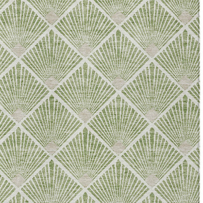 Tabselect Home Line 5' X 8' Green Beige And Ivory Geometric Washable Indoor Outdoor Area Rug