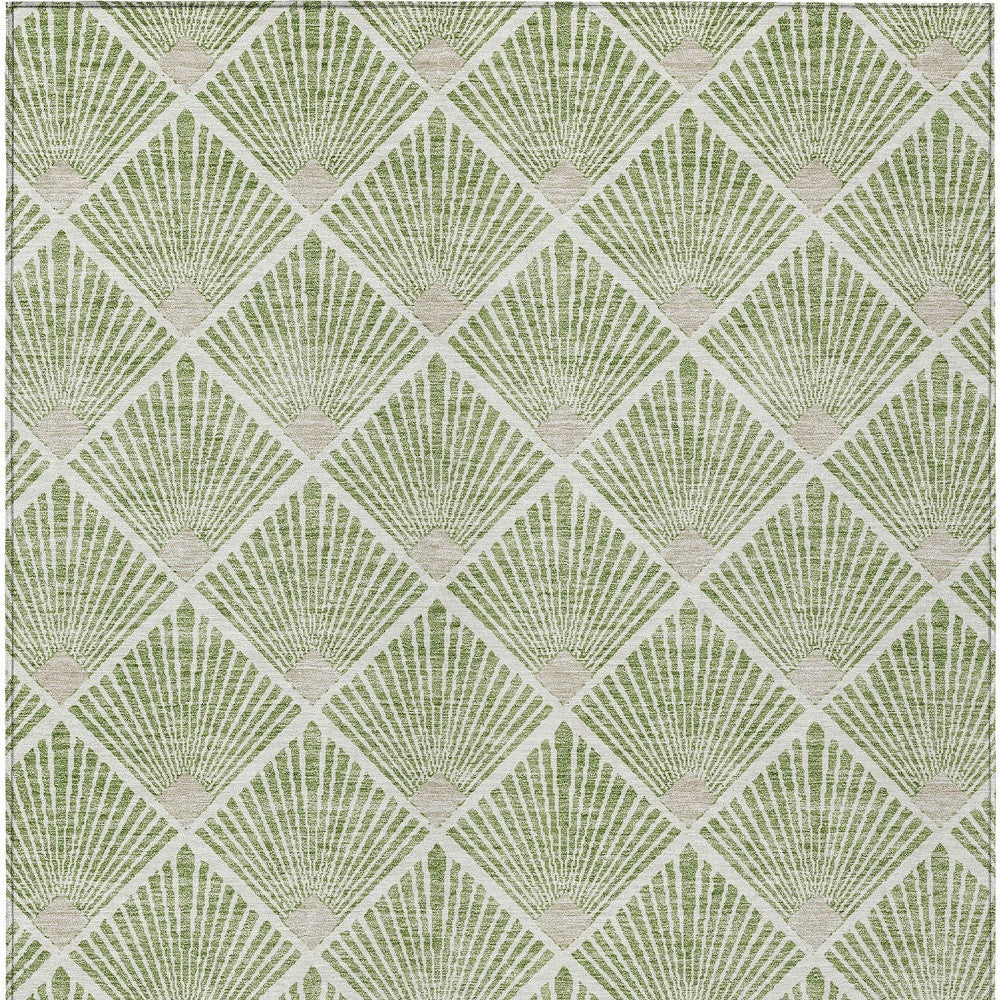 Tabselect Home Line 5' X 8' Green Beige And Ivory Geometric Washable Indoor Outdoor Area Rug