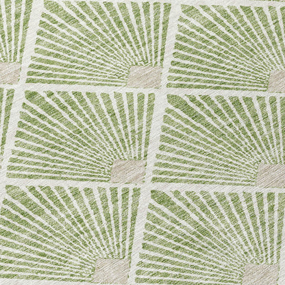 Tabselect Home Line 5' X 8' Green Beige And Ivory Geometric Washable Indoor Outdoor Area Rug