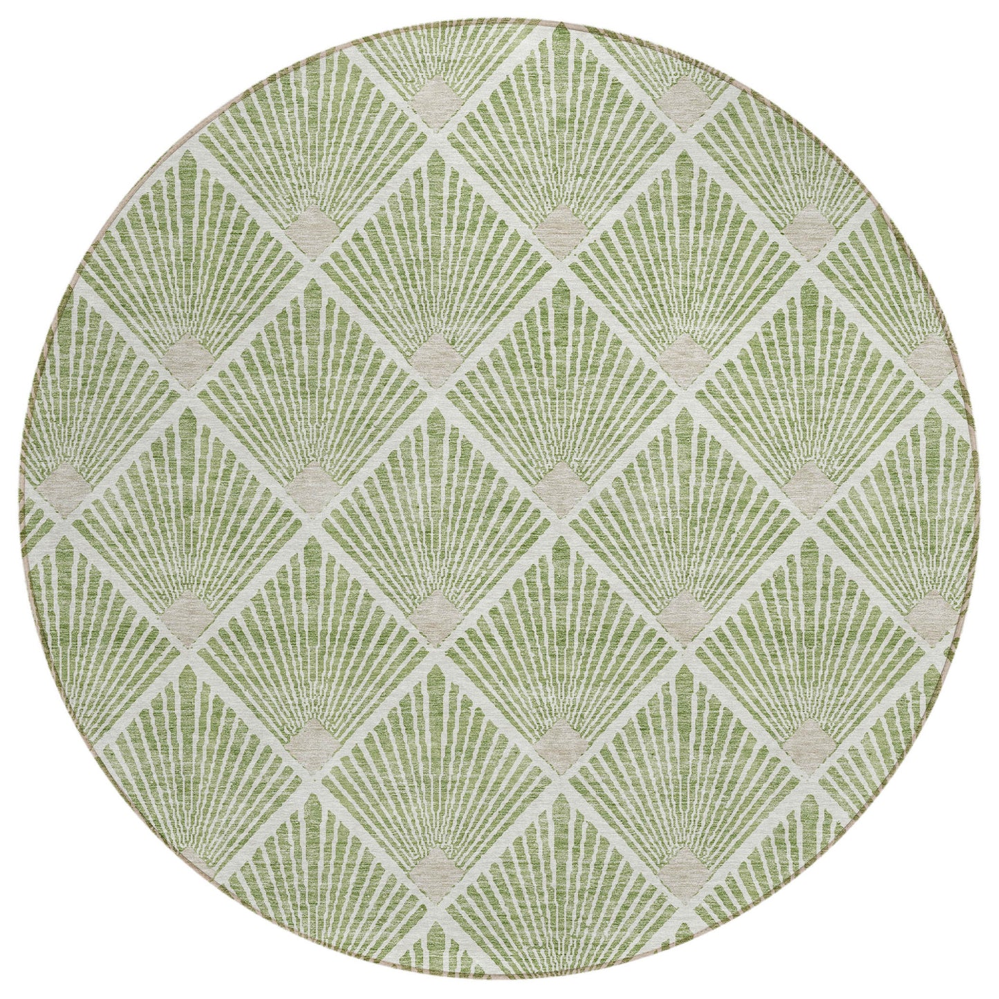 Tabselect Home Line 8' Green Beige And Ivory Round Geometric Washable Indoor Outdoor Area Rug