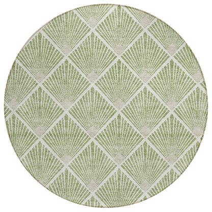 Tabselect Home Line 8' Green Beige And Ivory Round Geometric Washable Indoor Outdoor Area Rug